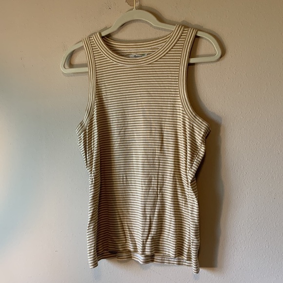 Madewell Brightside Striped Sleeveless Racerback Top Cotton Size XL Tan & White - Picture 3 of 11